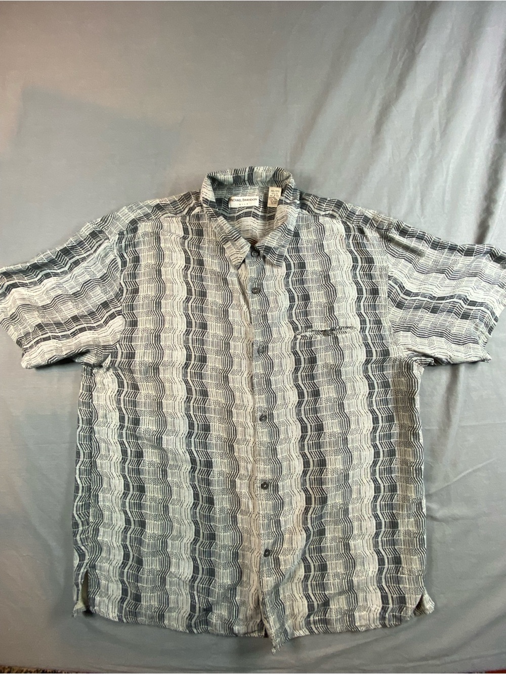 Vintage Michael Brandon Green / Olive White Short-Sleeve Button-Down Shirt
